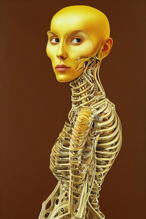 Image similar to beautiful portrait of biomechanical being by andrey remnev, detailed, realistic skin color