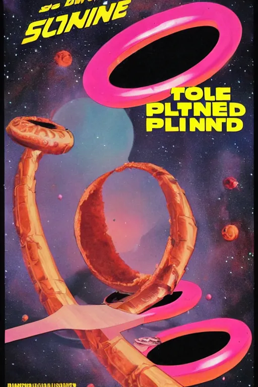 Prompt: movie poster for 1 9 8 0 s sci - fi film donut planet