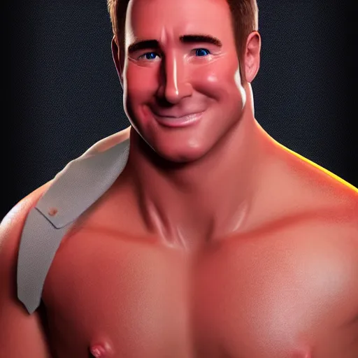 Image similar to concept art of billy herrington from Gachimuchi full round face, short smile, golden hour, medium shot, mid-shot, highly detailed, trending on Artstation, Unreal Engine 4k