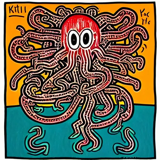 Prompt: detailed painting of cthulhu, by keith haring and junji ito