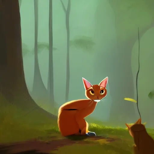 Prompt: Goro Fujita illustrating photo of a cate caracal in the woods, by Goro Fujita, concept art, sharp focus, highly detailed, ArtStation