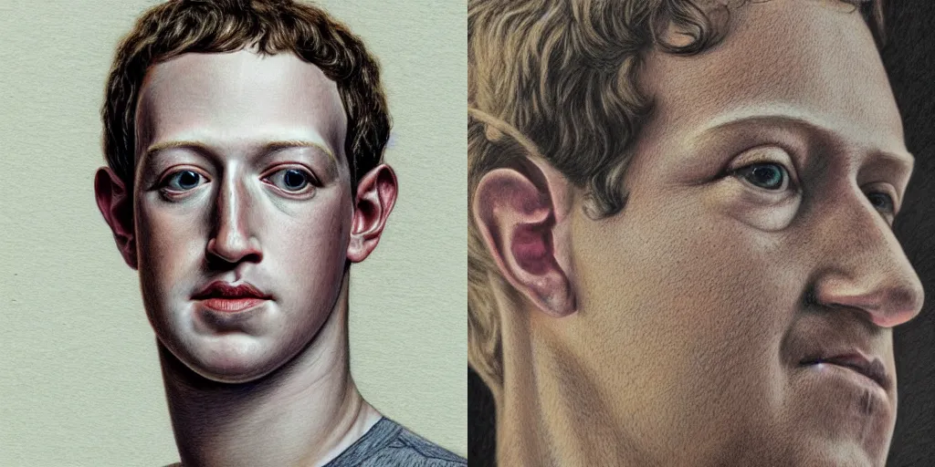 Prompt: 1700s portrait close up mark zuckerberg , textured natural color pencil art by adonna khare