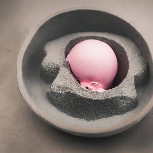 Image similar to pink ice cream hatching out of an egg, professional photo