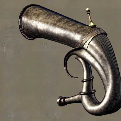 Image similar to a 3 d render of a medieval blowing horn, winding horn, animal horn, higly detailed, mystic, artwork