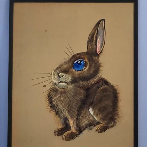 Image similar to steampunk animatronic in the shape of a rabbit, japanese painting