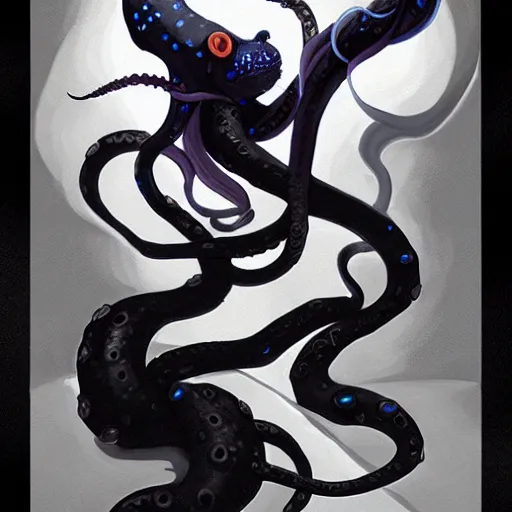 Prompt: with black tentacles and dark, dynamic lighting in the style of Brom