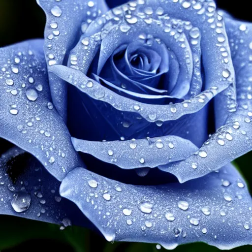 Image similar to A 4k photo of a blue rose, morning dew on the rose, high contrast