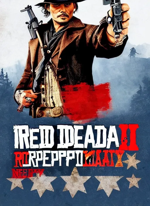 Image similar to johnny depp on red dead redemption 2 game poster,