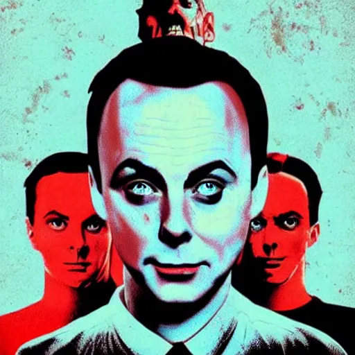 Prompt: sheldon cooper horror movie poster