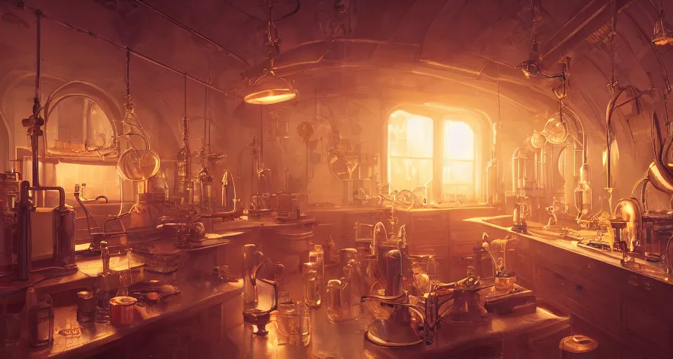 Image similar to Alchemy laboratory, hyperdetailed, artstation, cgsociety, golden hour 8k