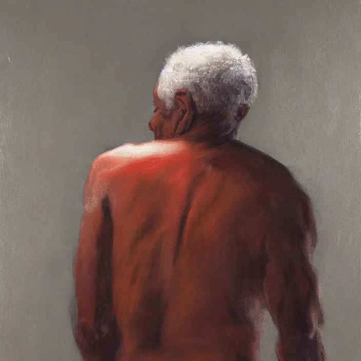 Prompt: a painting of a elder man by Lynette Yiadom-Boakye . dramatic angle, ethereal lights, details, smooth, sharp focus, illustration, realistic, cinematic, artstation, award winning, rgb , unreal engine, octane render, cinematic light, macro, depth of field, blur, red light and clouds from the back, highly detailed epic cinematic concept art CG render made in Maya, Blender and Photoshop, octane render, excellent composition, dynamic dramatic cinematic lighting, aesthetic, very inspirational, arthouse.