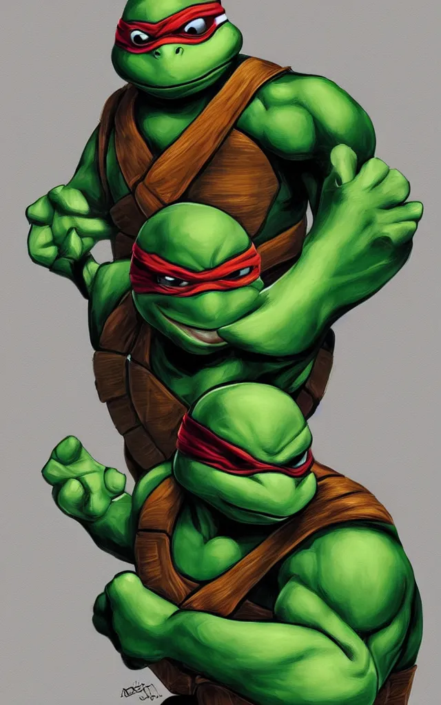 Prompt: Teenage mutant ninja turtle digital painting by brom