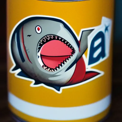 Prompt: Can of Spam with shark logo