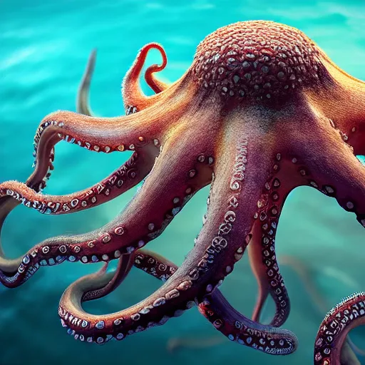 Image similar to A octopus in the ocean centered-photograph film still, dynamic action pose, National Geographic, insane detail, intricate, highly detailed, Zeiss Lens, DSLR photography, smooth, sharp focus, Unreal Engine 5, Octane Render, Redshift, depth of field 8K