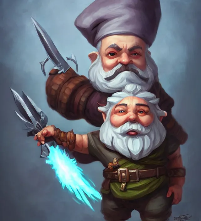 Image similar to gnome with white beard, holding a dagger and bomb looking angry, dnd character art portrait, matte fantasy painting, deviantart artstation, by jason felix by steve argyle by tyler jacobson by peter mohrbacher, cinema