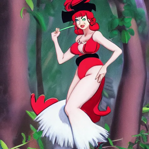 Image similar to a tex avery of reimu in the jungle wearing bonnet