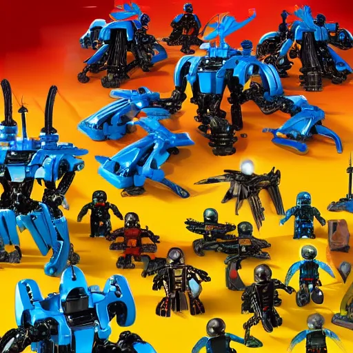 Prompt: an army of bionicle ready to overtake playmobil kingdom, high quality, very detailed, 4k