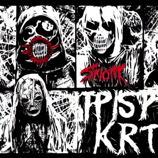 Image similar to slipknot band in the style of dorohedoro