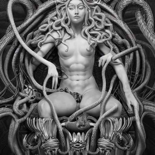 Prompt: intricate detailed artwork of medusa sat on a throne. concept art, artstation, deviantart, cgsociety. 4 k