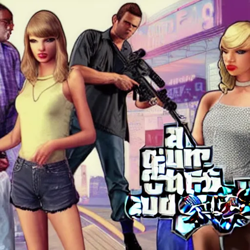 Image similar to A GTA 5 game loading screen featuring Taylor Swift