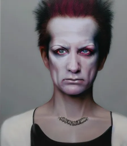 Image similar to a high quality, high detail, portrait of a punk rocker woman by gottfried helnwein