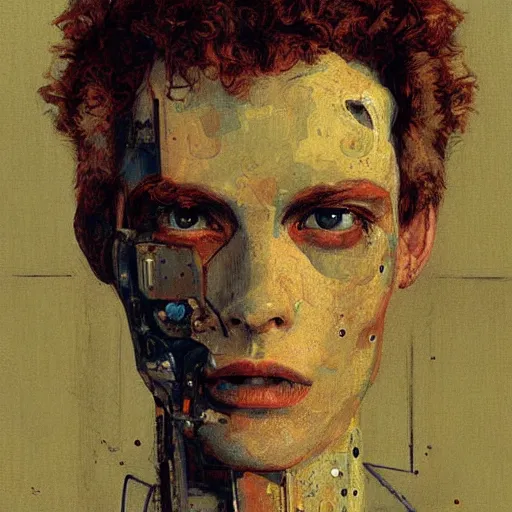 Image similar to portrait of a robot by greg rutkowski in the style of egon schiele