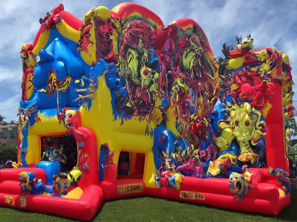 Image similar to huge death metal bouncy castle, highly detailed photo