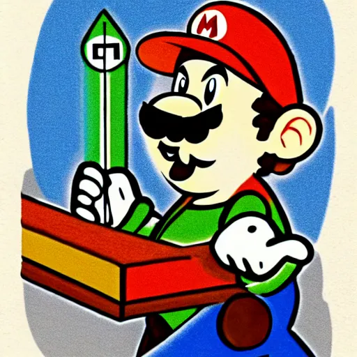 Image similar to Mario bros Luigi playing a ouija board, illustration, board game, Nintendo, artgram,