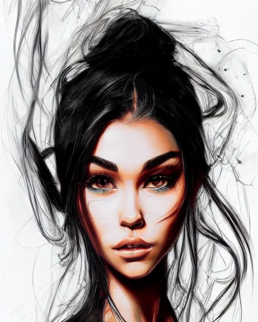 Image similar to portrait of madison beer, mixed art styles, beautiful, elegant, artstation, deviantart, behance, concept art, smooth, focus, by david w. mack