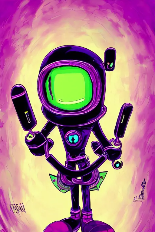 Image similar to portrait concept art painting of invader zim nickelodeon, artgerm, moebius, inio asano, toon shading, cel shading, smooth, calm, tranquil, vaporwave colors,