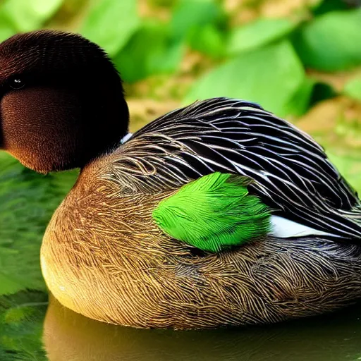 Prompt: a duck with a sad green face