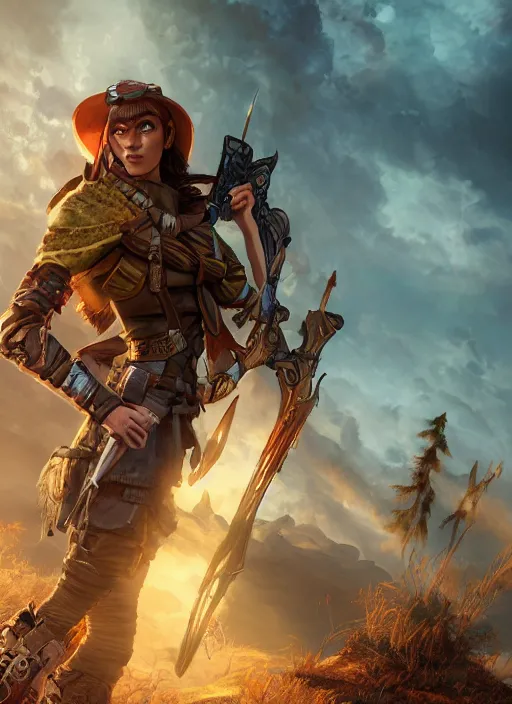 Image similar to A fantasy comic book style portrait painting of a female ranger in a bright post apocalyptic setting, unreal 5, DAZ, hyperrealistic, octane render, RPG portrait, dynamic lighting