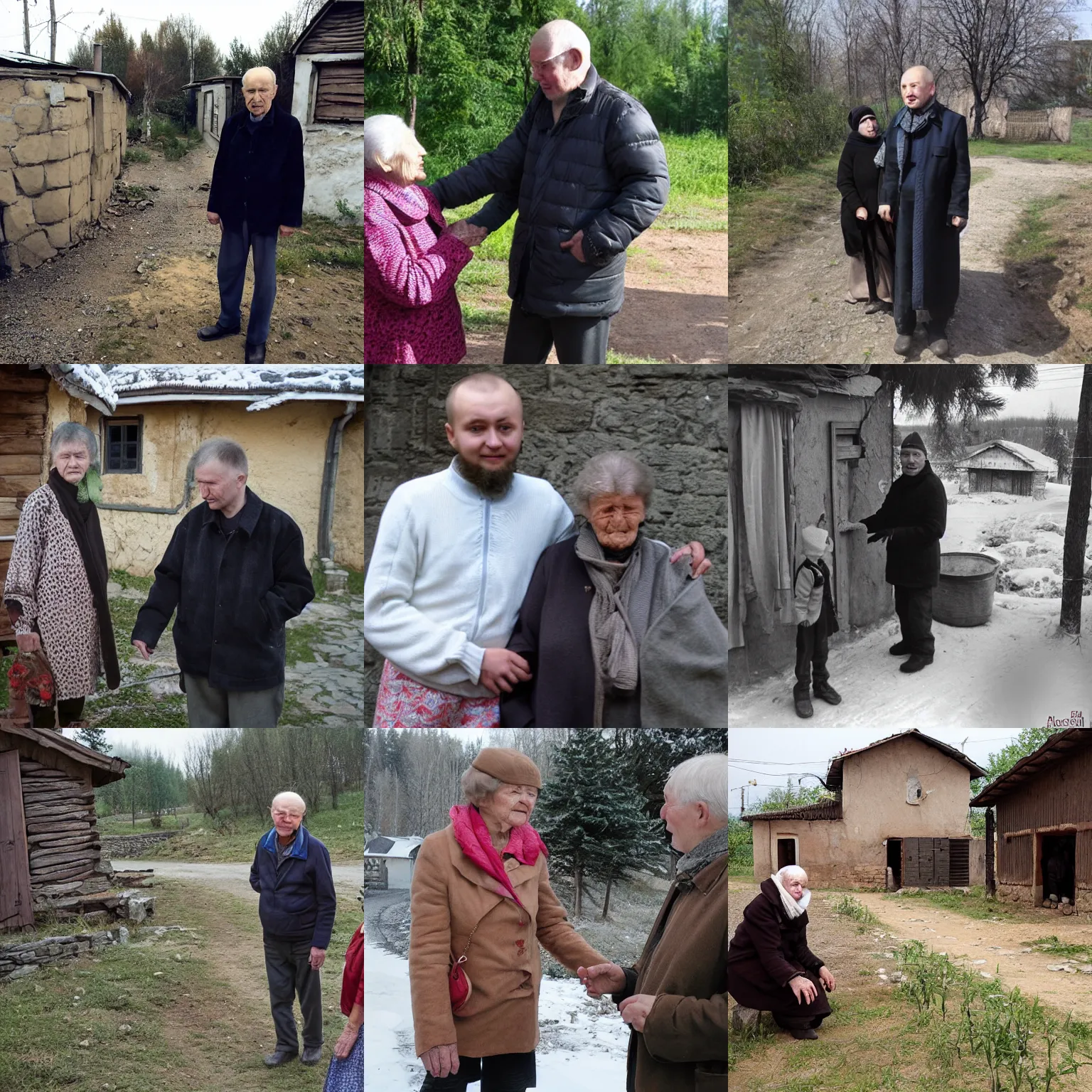 Prompt: yegor letov visiting his grandmother at village