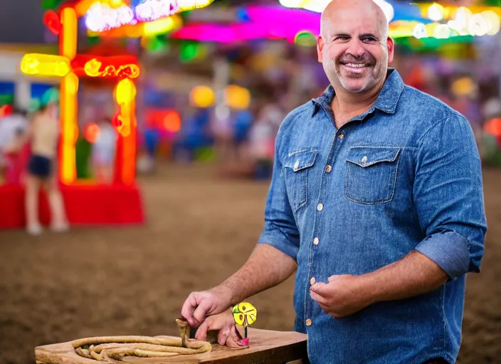 Image similar to photo still of dave mustane at the county fair!!!!!!!! at age 3 6 years old 3 6 years of age!!!!!!!! playing ring toss, 8 k, 8 5 mm f 1. 8, studio lighting, rim light, right side key light