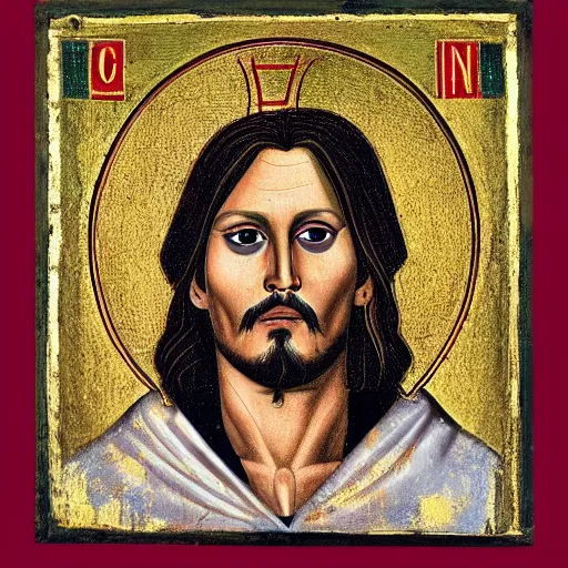 Prompt: A detailed portrait of Johnny Depp, 7th century byzantine iconography, historical