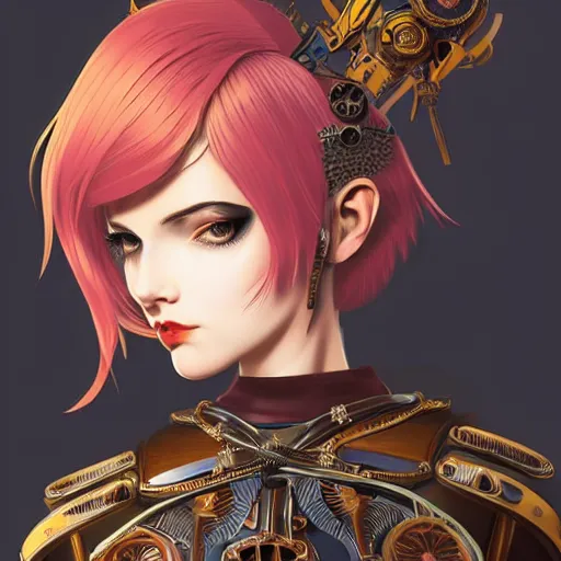 Prompt: ilya kuvshinov, curiosities carnival, soft paint of a single beautiful female in a full steampunk armor, symmetry accurate features, focus, very intricate ultrafine details, award winning masterpiece