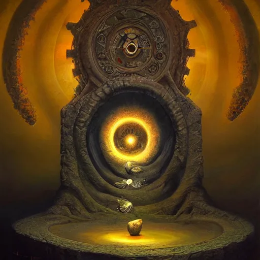 Image similar to The portal master tarot card by Tomasz Alen Kopera and Salvador Dali, impressive perspective, masterpiece, 8k, dynamic lighting, Highly Detailed, trending on artstation