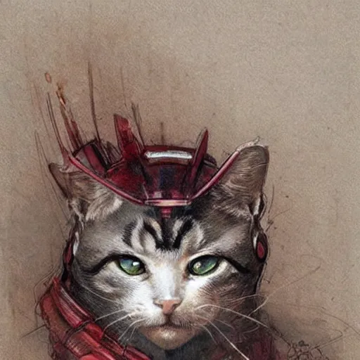 Image similar to ( ( ( ( ( cat as iron man. muted colors. ) ) ) ) ) by jean - baptiste monge!!!!!!!!!!!!!!!!!!!!!!!!!!!