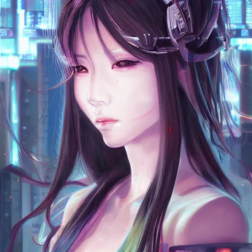 Image similar to portrait of a beautiful women by pu hua, cyberpunk art, pixiv contest winner. anime aesthetic. futuristic. detailed painting