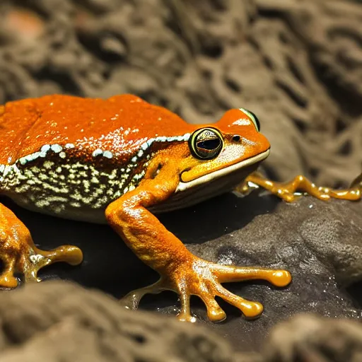 Image similar to screaming frog splits a lava lake