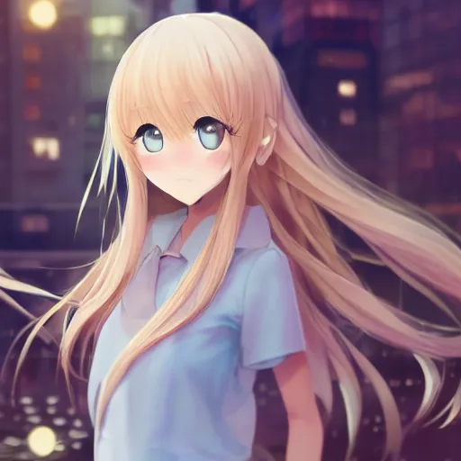 Image similar to a very beautiful anime girl, full body, long wavy blond hair, sky blue eyes, full round face, short smile, cute top, miniskirt, sitting on a miniature city, surround by a miniature crowd, cinematic lighting, medium shot, mid-shot, highly detailed, trending on Artstation, Unreal Engine 4k, cinematic wallpaper by Stanley Artgerm Lau, WLOP, Rossdraws, James Jean, Andrei Riabovitchev, Marc Simonetti, and Sakimichan