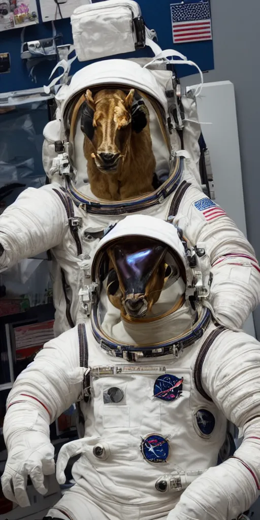 Image similar to astronaut wearing horse head mask