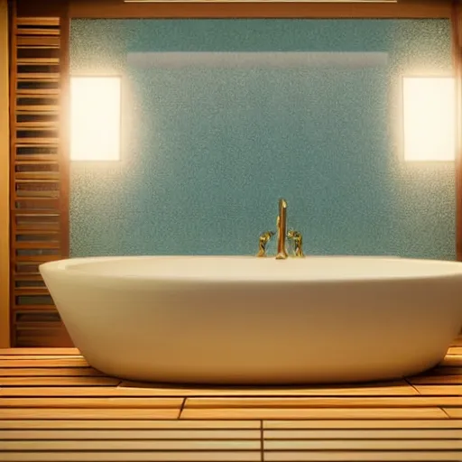 Image similar to still photo of a japanese bath room, highly detailed, photorealistic portrait, bright studio setting, studio lighting, crisp quality and light reflections, unreal engine 5 quality render