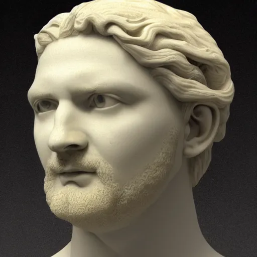 Image similar to a 3 d render of the head of the marble statue of david, in the style of michelangelo