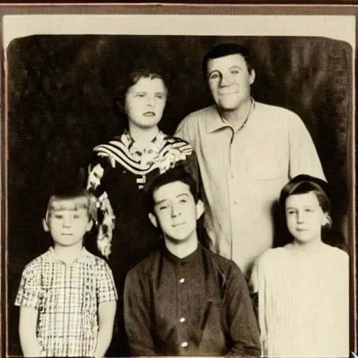 Prompt: a cursed family photo, vintage, grain