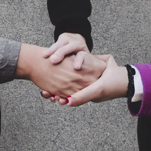 Prompt: a photograph of two non-binary people holding hands,