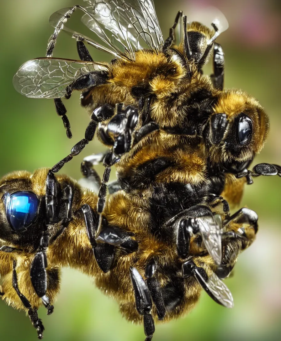 Prompt: super macro of a robot bee on a flower in the garden, fantasy, cyberpunk style, highly detailed 8 k, intricate, nikon d 8 5 0 3 0 0 mm, award winning photography