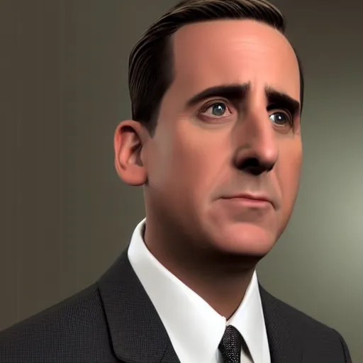 Image similar to still photo of michael scott, highly detailed, photorealistic portrait, bright studio setting, narrow depth - of - field, studio lighting, crisp quality and light reflections, unreal engine 5 quality render