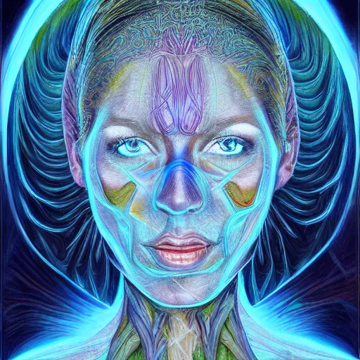 Image similar to cinematic realistic photo of slavik godess energy anatomy portrait in the style of Alex grey