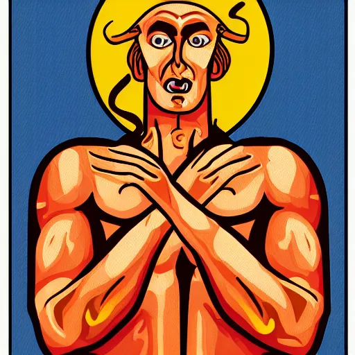 Prompt: satan body, with alexander abdulov head, in icon style